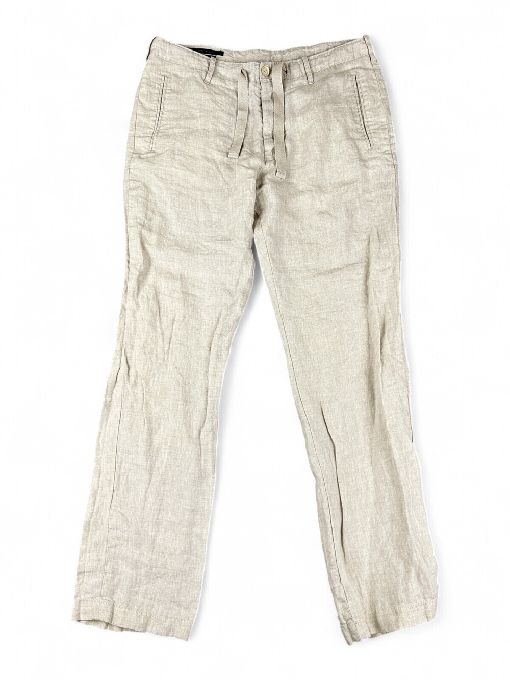Perry Ellis Women Beige 100% Linen Drawstring Ankle Pants Plus Size 32 AZ1603